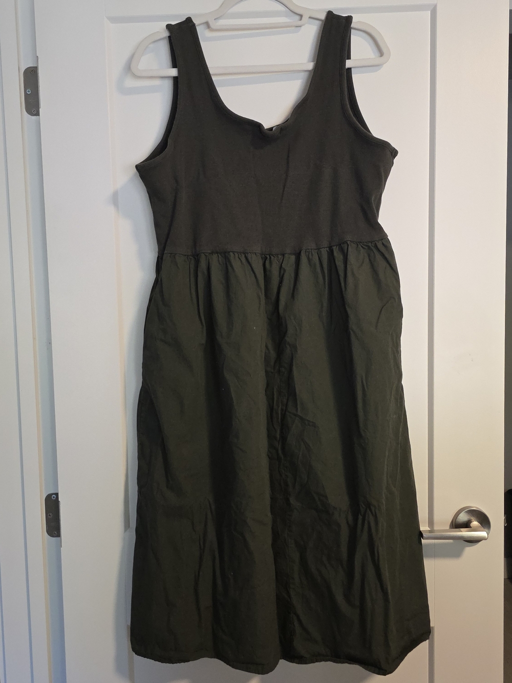 Warehouse Olive Green Two-Tone Tank Maxi Dress